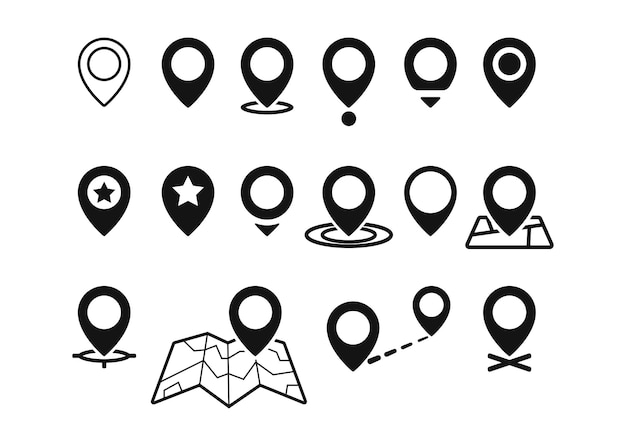 set of location pin icons map pointer symbols navigation signs