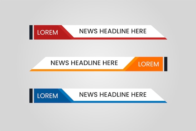 set of lower third vector design background texture banner template with orange red and blue color