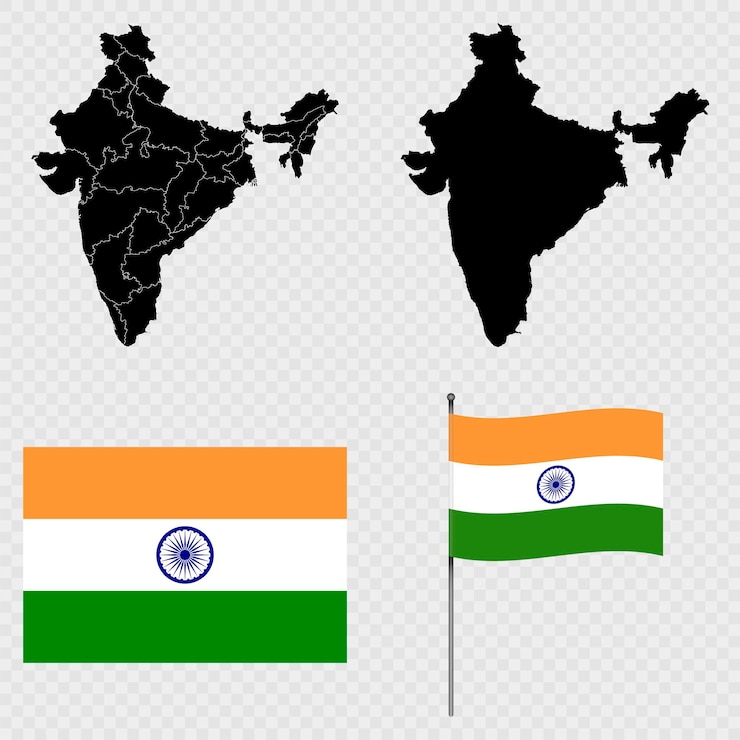 Vektor set of maps flag and flagpole of india vector illustration