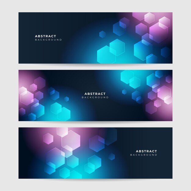 set of modern abstract dark blue banner background vector illustration template with pattern design for technology business corporate institution party festive seminar and talks
