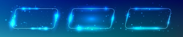 Set of neon frames with shining effects and sparkles