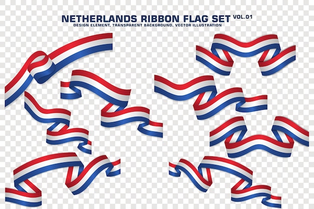 set of netherlands ribbon flag design element 3d on a transparent background vector illustration
