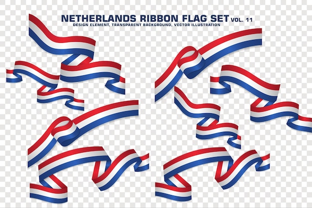 set of netherlands ribbon flag design element 3d on a transparent background vector illustration
