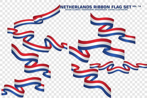 set of netherlands ribbon flag design element 3d on a transparent background vector illustration
