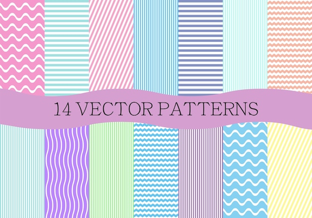 Set of patterns striped backgrounds Geometric seamless pattern of zigzag lines Vector