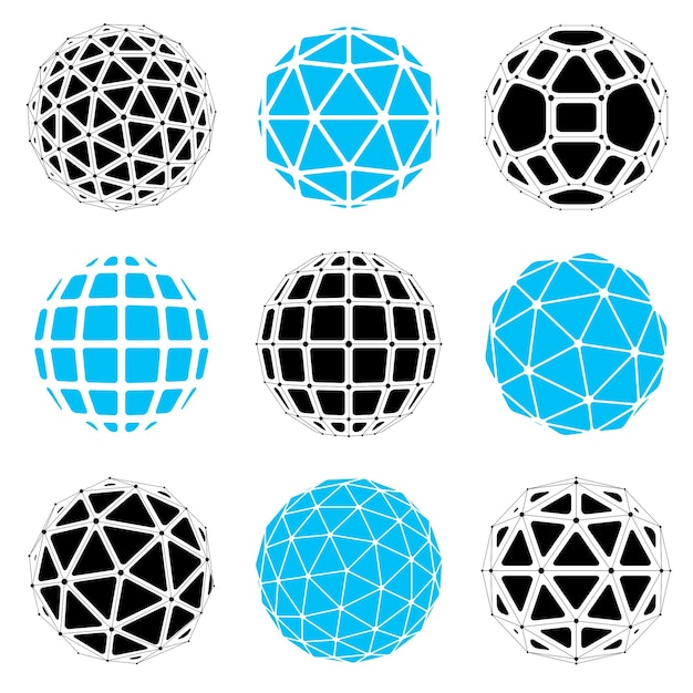 Set of perspective technology shapes, polygonal wireframe objects collection. Abstract faceted elements for use as design structures on communication technology theme