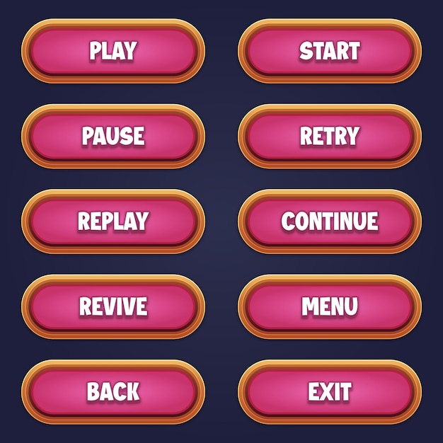 Set of pink game buttons for mobile games with editable text effect gui to build 2d games