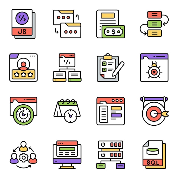 Set of Programming and Coding Solid Icons