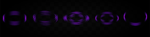set of purple neon light rings forming various patterns on a transparent background ideal for tech scifi or digital design elements