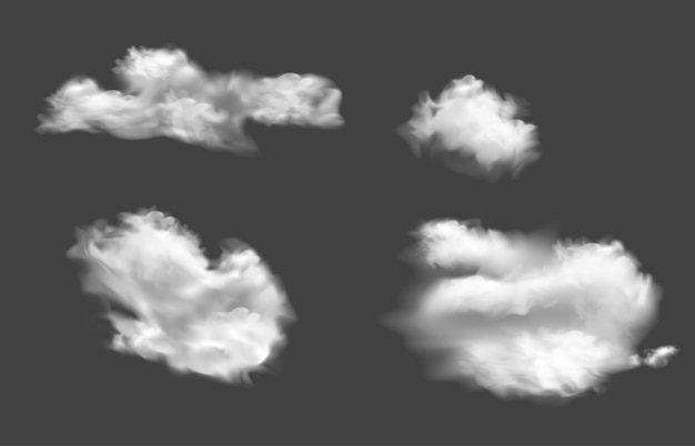 set of realistic clouds illustration of different types of cirrus and cumulus clouds