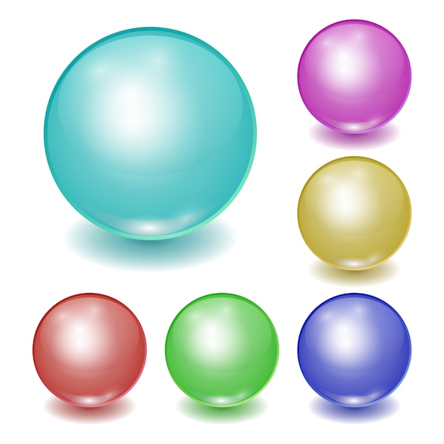 set of realistic color plastic balls, shine spheres with patches 