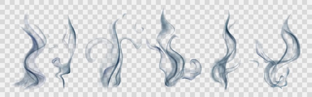 Set of realistic translucent smoke or steam in light blue colors