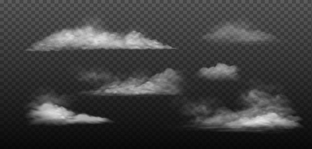 Set of Realistic Vector Clouds on Transparent Background