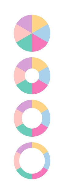 Set of round structure chart multicolor segments Pie diagram collection Colored circle ring graph