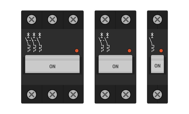 Set of single two and three pole modular circuit breakers for DIN rail mounting