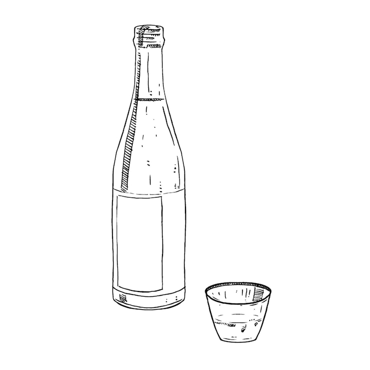 Vektor set of sketch and hand drawn element japanese food collection set sake liquor