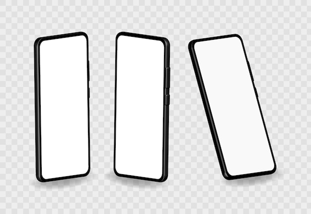 set of smartphone mockup with empty display 3d mobile screen templates vector illustration