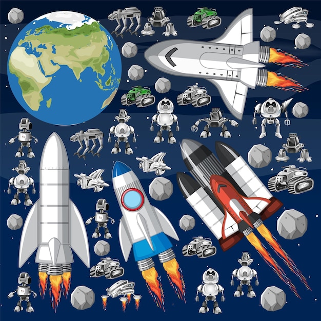 Set of space objects in space