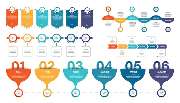 Set of Steps business data visualization timeline process infographic template design with icons