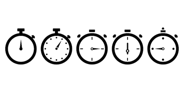 Set of stopwatch vector icons. Quick timer. Mechanical stopwatch.