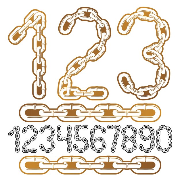 set of stylish vector digits, modern numerals collection. cool numbers for use as poster design elements. made with steel chain link, joined link.