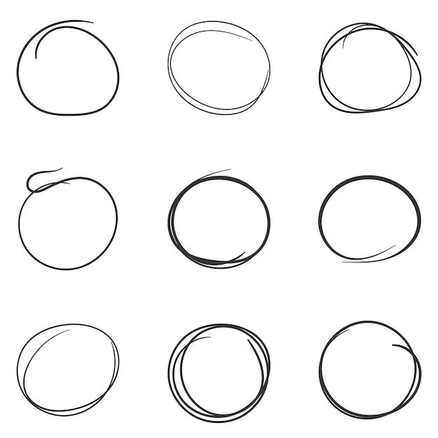 Set of the hand drawn scribble circles line sketch Vector circular scribble doodle round element Pencil sketch illustration on white background