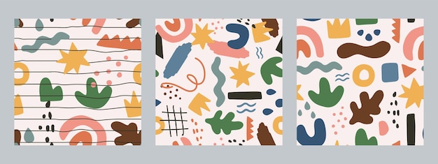 Set of three 90's abstract seamless pattern