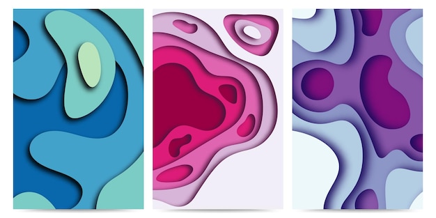 Set of three abstract  Background with Paper Cut shapes stories banner design Vector illustration