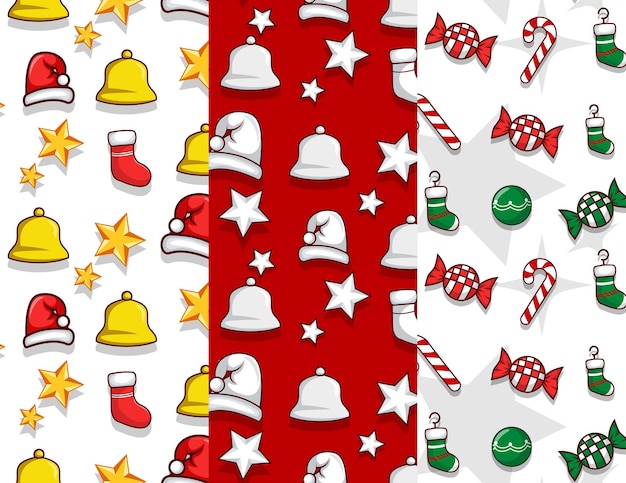 set of three different christmas pattern collection with elements