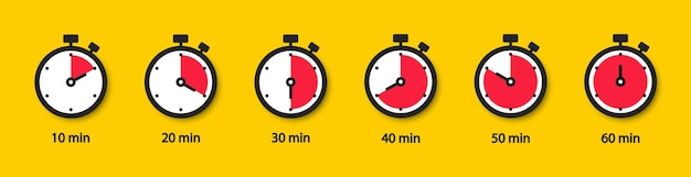 Set of timer icons. Stopwatch set. Clock, time and countdown. Vector elements.