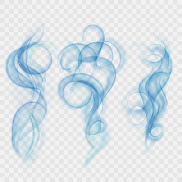 Set of translucent light blue smoke. Transparency only in vector file