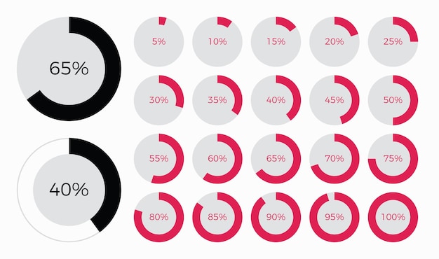 Set of trendy circle infographic pie chart diagrams design elements with percentages
