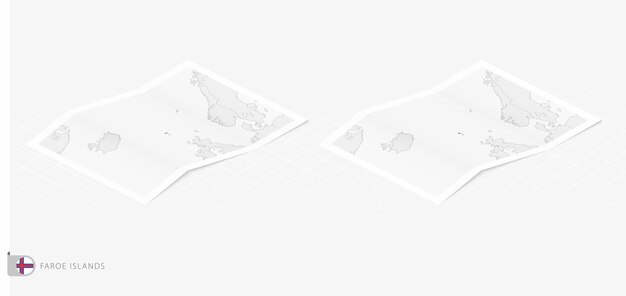 set of two realistic map of faroe islands with shadow the flag and map of faroe islands in isometric style
