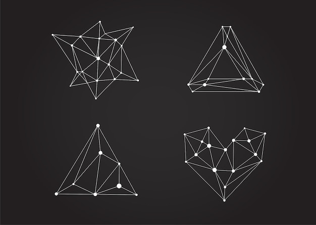 set of vector black and white lattice shape symmetric lined object with dots