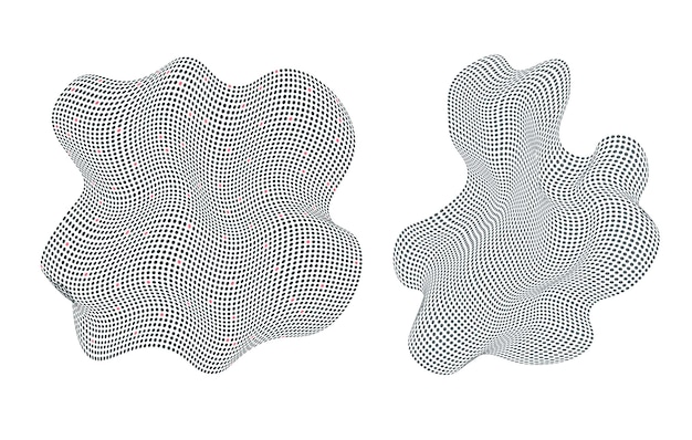 Set of wave pattern halftone texture floating