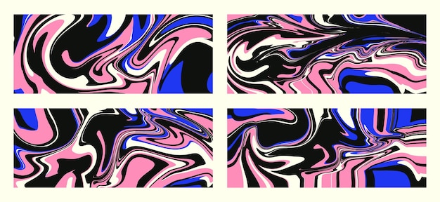 set of wavy trippy patterns in psychedelic colors vector abstract background
