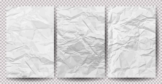 Set of white clean crumpled papers