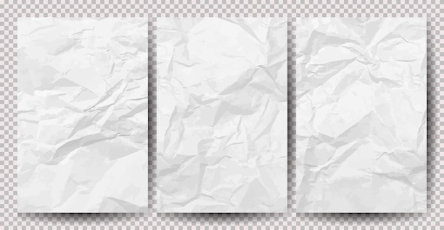 Set of white clean crumpled papers