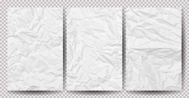 Set of white clean crumpled papers