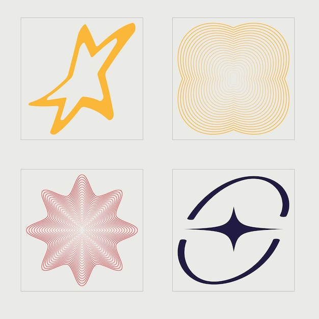 set of y2k style vectors of objects brutalism star and flower shapes modern abstract forms