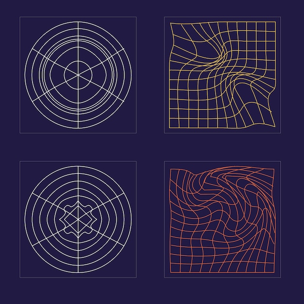 Set of Y2K style vectors of objects Retro futuristic graphic ornaments Flat minimalist icons