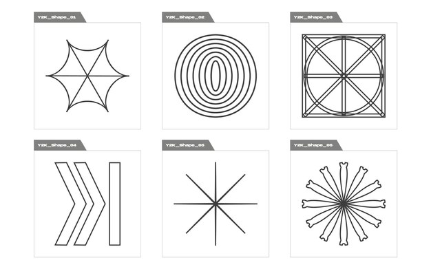 Set of Y2K style vectors of objects Trendy geometric postmodern figures Templates for notes posters