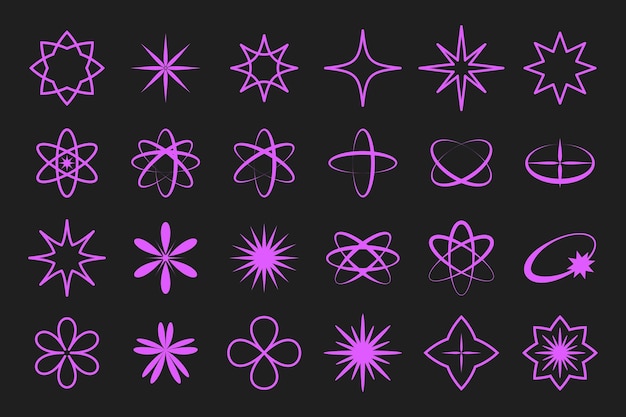 set of y2k symbols in retro futurism style design elements for logo templates in modern style
