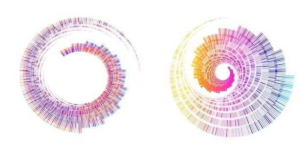 Sett designelement sirkel Isolerte fete vektorfarver gylden ring fra Sammendrag glød bølgete striper av mange glitrende virvler laget ved hjelp av Blend Tool Vektorillustrasjon EPS10 for din presentasjon