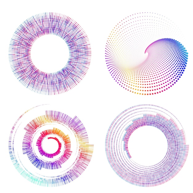Sett designelement sirkel Isolerte fete vektorfarver gylden ring fra Sammendrag glød bølgete striper av mange glitrende virvler laget ved hjelp av Blend Tool Vektorillustrasjon EPS10 for din presentasjon