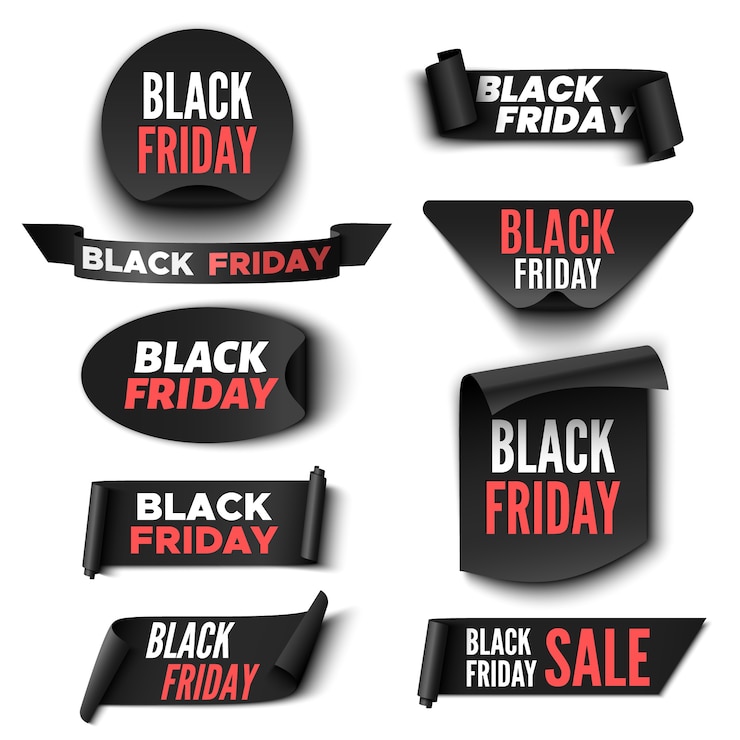 Vektor sett med black friday salgsbannere. bånd og klistremerker.