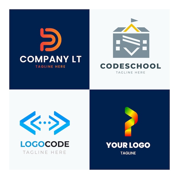 Sett med Code Boost Logo designs konseptvektor Rakett Code logo mal ikon