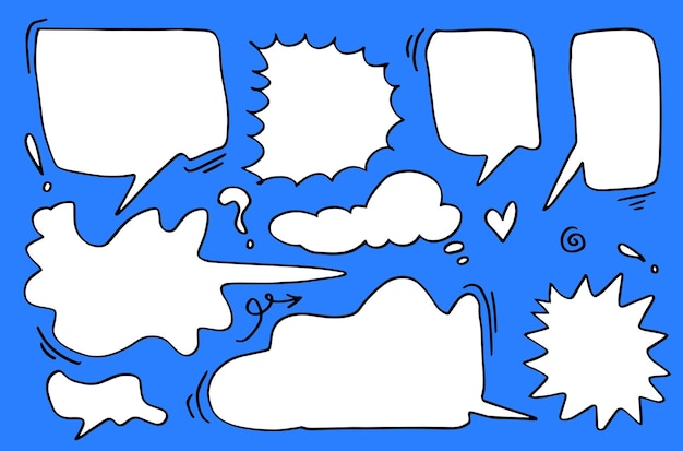 Sett med tomme hvite talebobler i flat design tenk snakk tekstboks banner