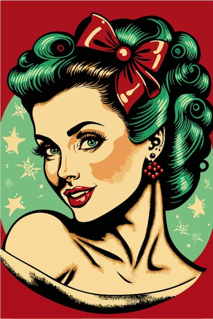 Sexy Pop art Santa jente. Pin-up Santa jente. Vektorillustrasjon for et kort eller en plakat