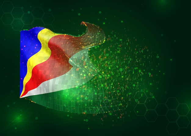 seychelles on vector 3d flag on green background with polygons and data numbers